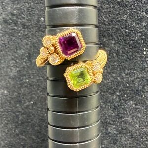 Judith Ripka 14k Gold Rhodolite, Peridot and Diamond Ring